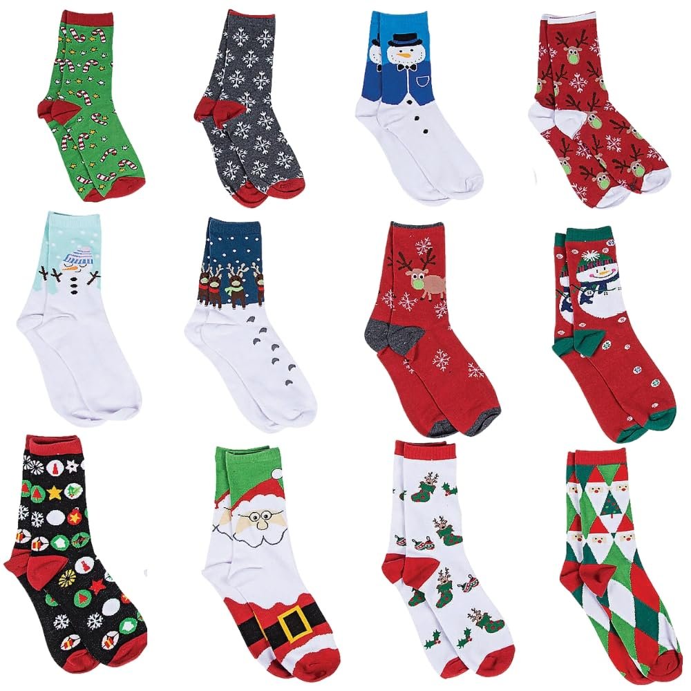 Fun Express 12 Days of Christmas Socks Gift Set - 12 Unique Pairs of Holiday Socks - Perfect Apparel Accessory for Festive Fun