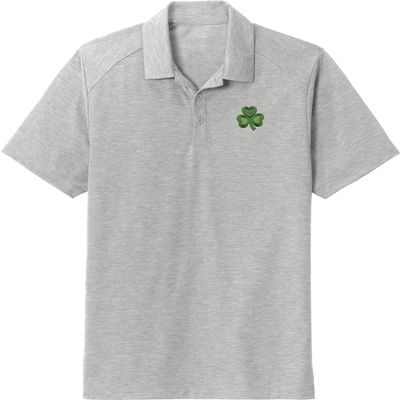 St Patricks Day Shamrock Pocket Print Tri Blend Polo, Light Grey Large