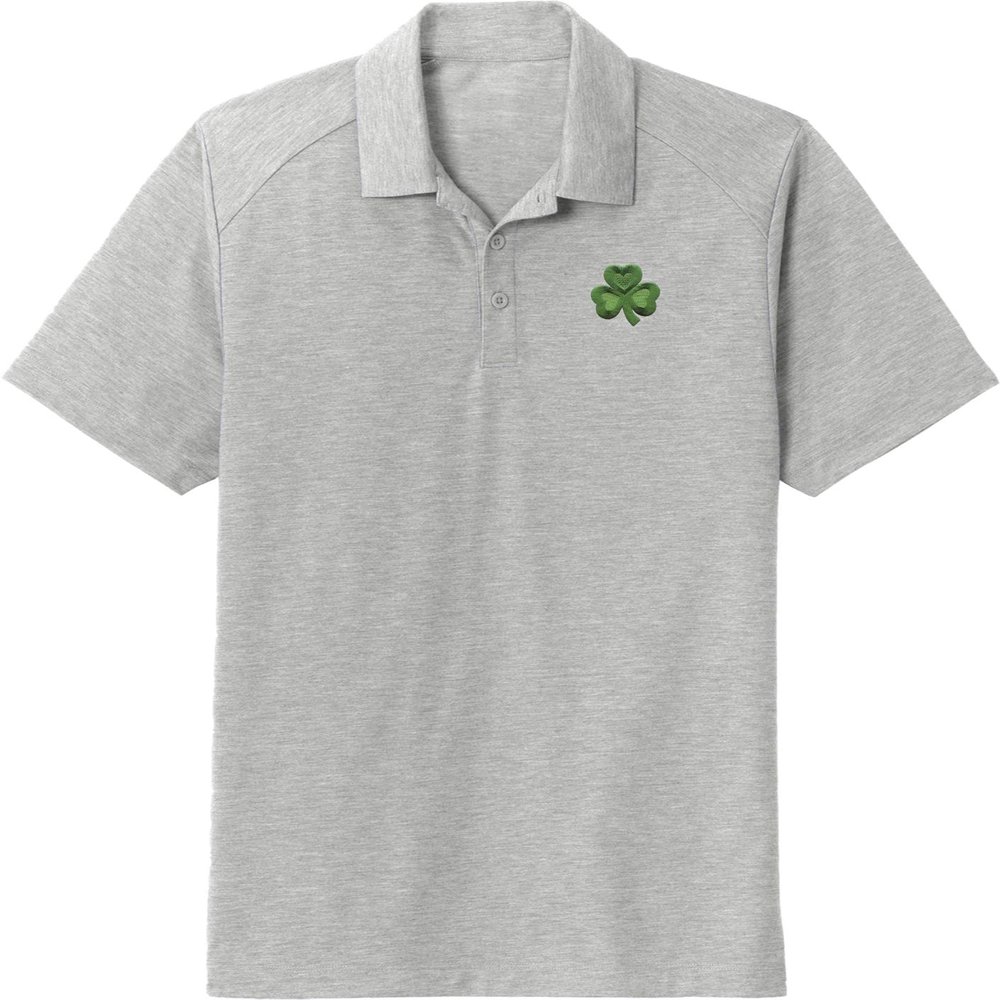 St Patricks Day Shamrock Pocket Print Tri Blend Polo, Light Grey Large