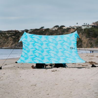 Neso Gigante Portable Beach Tent Sun Shelter - Lightweight Beach Shade Canopy - Easy Setup for Family Outings - Patented Reinforced Corners - UPF 50+ - 8ft Tall, 11 x 11ft - Aqua Fronds