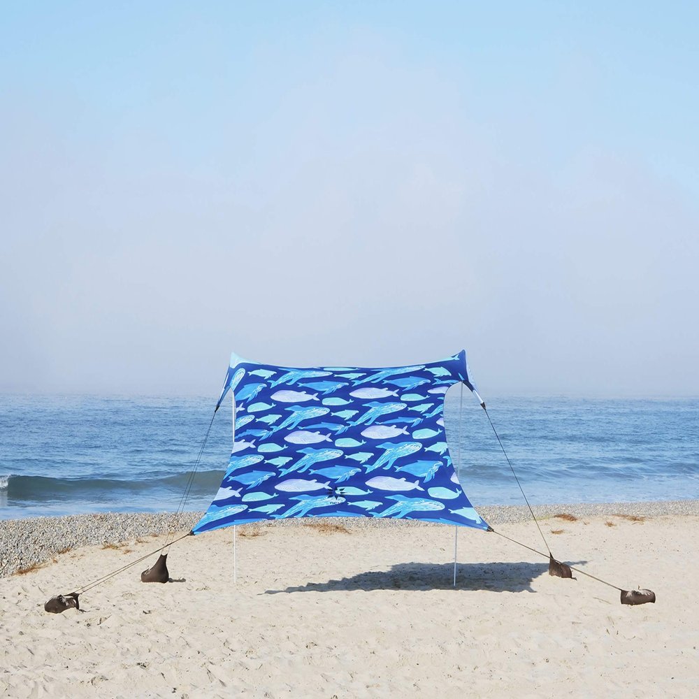 Neso Grande Portable Beach Tent Sun Shelter - Lightweight Beach Shade Canopy - Easy Setup for Family Outings - Patented Reinforced Corners - UPF 50+ - 7ft Tall, 9 x 9ft - Save The Whales