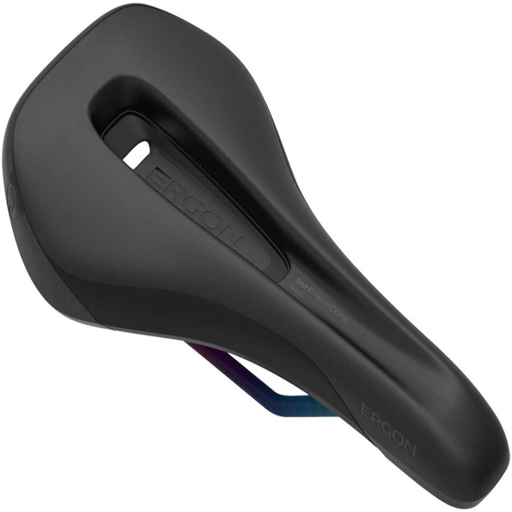 Ergon Bicycle Saddle, SM Enduro Comp - Mens, Small/Medium, Stealth Black/Oil-Slick, for All Mountain, Gravity, DH and Enduro Bikes, Microfiber, Foam Pad, Unisex