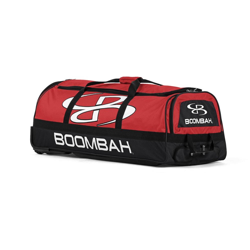 Boombah Brute Rolling Bat Bag - 35" x 15" x 12-1/2" - Red/Black - Holds 4 Bats and Room for Gear - Wheeled Bag