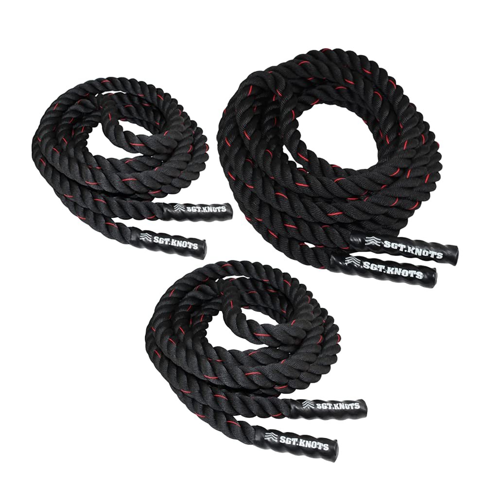 SGT KNOTS Twisted Battle Rope - Weighted Exercise Rope for Strength Training, CrossFit, Battling, Climbing & the Gym (1" x 30ft)