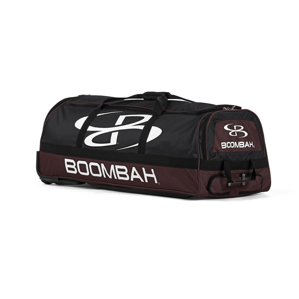 Boombah Brute Rolling Bat Bag - 35" x 15" x 12-1/2" - Black/Maroon - Holds 4 Bats and Room for Gear - Wheeled Bag