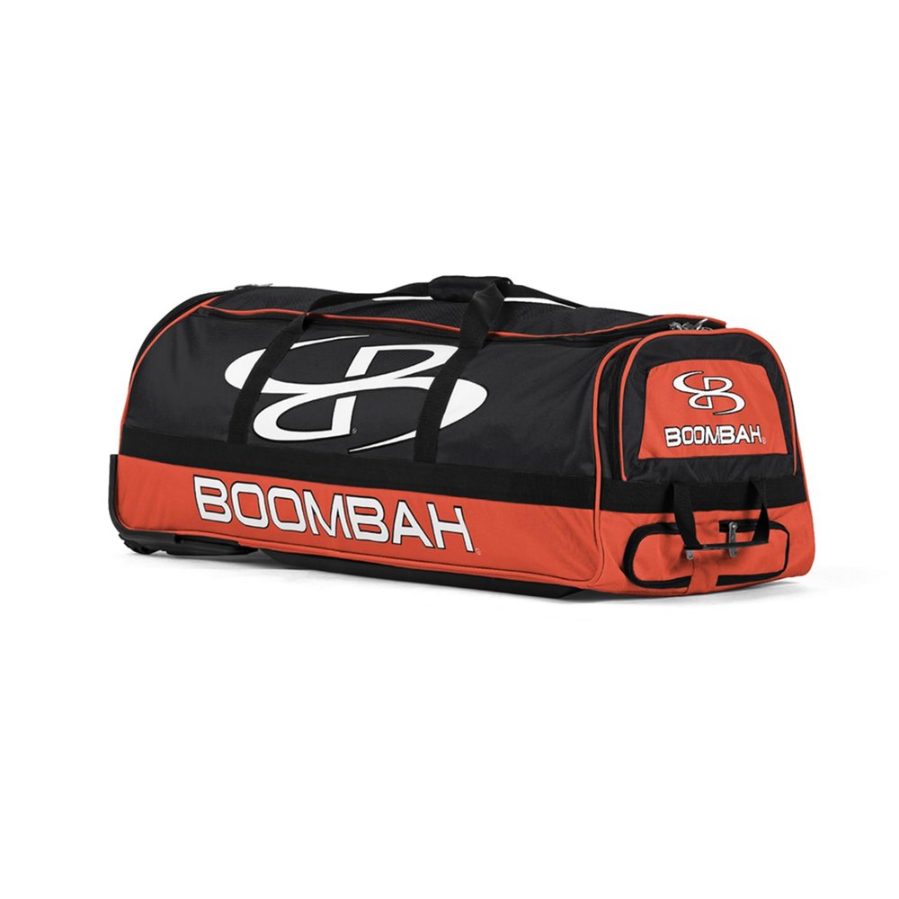 Boombah Brute Rolling Bat Bag - 35" x 15" x 12-1/2" - Black/Orange - Holds 4 Bats and Room for Gear - Wheeled Bag