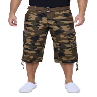 X RAY Men's Belted Long Cargo Shorts for Men, Below Knee Length Mens Cargo Shorts, 3/4 Pants (Big and Tall Shorts for Men) Brown CAMO 42