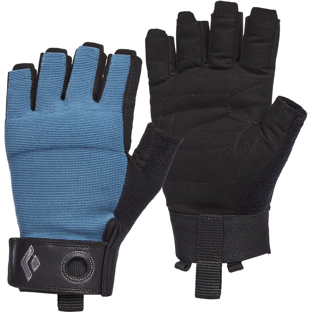 BLACK DIAMOND Men's Crag Half-Finger Gloves | Breathable Stretch Mesh | Synthetic Leather Palm | Lightweight Protection for Belaying & Via Ferrata | Astral Blue | Large