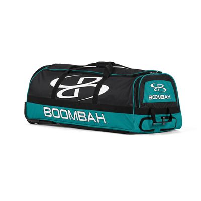 Boombah Brute Rolling Bat Bag - 35" x 15" x 12-1/2" - Black/Teal - Holds 4 Bats and Room for Gear - Wheeled Bag