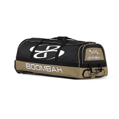 Boombah Brute Rolling Bat Bag - 35" x 15" x 12-1/2" - Black/Vegas Gold - Holds 4 Bats and Room for Gear - Wheeled Bag