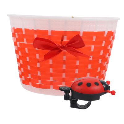 Kids Bicycle Scooter Basket Bike Plastic Knitted Bow Knot Front Handmade Bag with Bike Bell