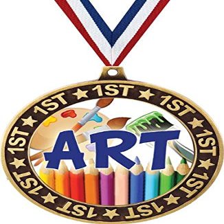 Art 1st Place Perimeter Medal Gold, 2.75" Artist Prizes, Kids Art Trophy Medal Awards 50 Pack Prime