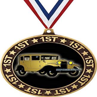 Antique Car 1st Place Perimeter Medal Gold, 2.75" Auto Show Prizes, Kids Car Show Trophy Medal Awards 50 Pack Prime