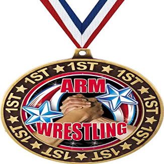 Arm Wrestling 1st Place Perimeter Medal Gold, 2.75" Wrestling Prizes, Kids Arm Wrestler Trophy Medal Awards 100 Pack Prime
