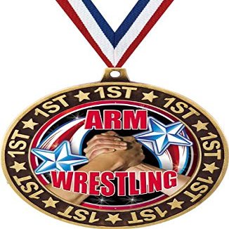 Arm Wrestling 1st Place Perimeter Medal Gold, 2.75" Wrestling Prizes, Kids Arm Wrestler Trophy Medal Awards 100 Pack Prime
