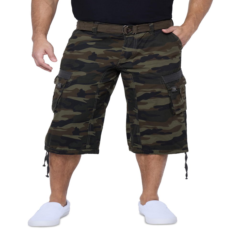 X RAY Men's Belted Long Cargo Shorts for Men, Below Knee Length Mens Cargo Shorts, 3/4 Pants (Big and Tall Shorts for Men) Olive CAMO 42