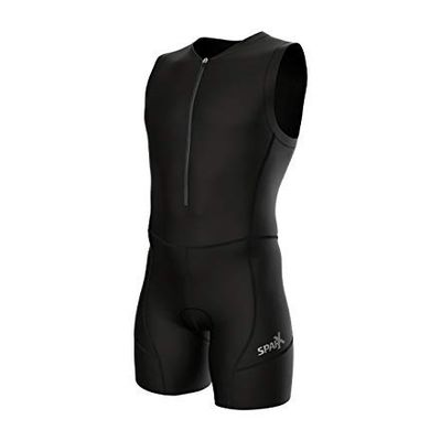 Sparx Men`s Triathlon Suit Trisuit Race Skinsuit Cycling Speed Suit Italian Fabric Swimskin (Medium) Black