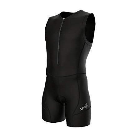 Sparx Men`s Triathlon Suit Trisuit Race Skinsuit Cycling Speed Suit Italian Fabric Swimskin (Medium) Black