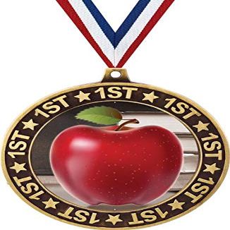 Apple 1st Place Perimeter Medal Gold, 2.75" Teachers Apple Prizes, Kids Education Trophy Medal Awards 50 Pack Prime