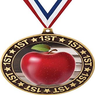 Apple 1st Place Perimeter Medal Gold, 2.75" Teachers Apple Prizes, Kids Education Trophy Medal Awards 50 Pack Prime