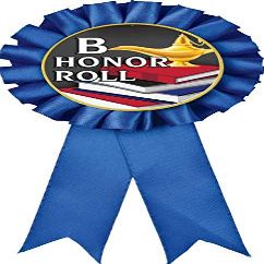 B Honor Roll Blue Rosette Ribbon, Honor Roll Trophy Ribbon Award Prize, 100 Pack Prime