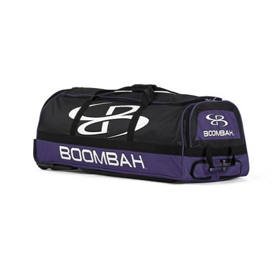 Boombah Brute Rolling Bat Bag - 35" x 15" x 12-1/2" - Black/Purple - Holds 4 Bats and Room for Gear - Wheeled Bag