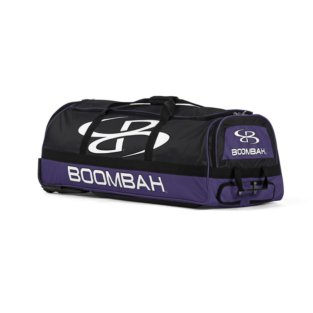 Boombah Brute Rolling Bat Bag - 35" x 15" x 12-1/2" - Black/Purple - Holds 4 Bats and Room for Gear - Wheeled Bag