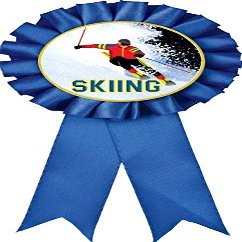 Skiing Blue Rosette Ribbon, Skiing Trophy Ribbon Award Prize, 100 Pack Prime