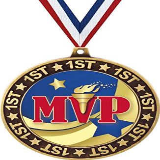 MVP Recognition 1st Place Perimeter Medal Gold, 2.75" Most Valuable Player Prizes, Kids MVP Trophy Medal Awards 10 Pack Prime