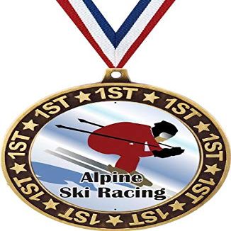 Alpine Ski Racing 1st Place Perimeter Medal Gold, 2.75" Downhill Skiing Prizes, Kids Alpine Skiing Trophy Medal Awards 50 Pack Prime