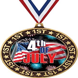 4th of July 1st Place Perimeter Medal Gold, 2.75" Fourth of July Prizes, Kids Holiday Trophy Medal Awards 50 Pack Prime