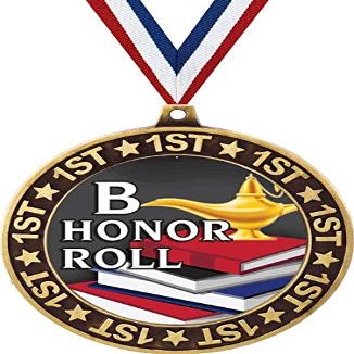 B Honor Roll 1st Place Perimeter Medal Gold, 2.75" Honor Roll Prizes, Kids Honor Roll Trophy Medal Awards 10 Pack Prime