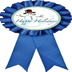 Happy Holidays Blue Rosette Ribbon, Holiday Trophy Ribbon Award Prize, 100 Pack