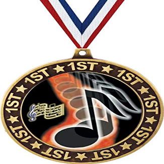 Music Note 1st Place Perimeter Medal Gold, 2.75" Musical Prizes, Kids Music Trophy Medal Awards 10 Pack Prime
