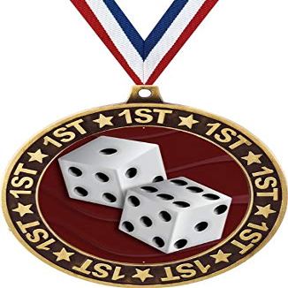 Casino 1st Place Perimeter Medal Gold, 2.75" Poker Casino Dice Prizes, Kids Dice Trophy Medal Awards 100 Pack