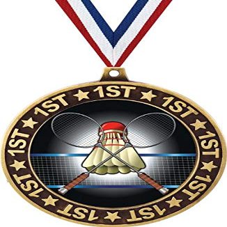 Badminton 1st Place Perimeter Medal Gold, 2.75" Badminton Prizes, Kids Badminton Player Trophy Medal Awards 50 Pack Prime