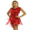 YOOJIA Womens Sequins Tassel Latin Dance Flapper Dress Tango Fringed Dress Sparkly Dancewear Red XX-Large view 2