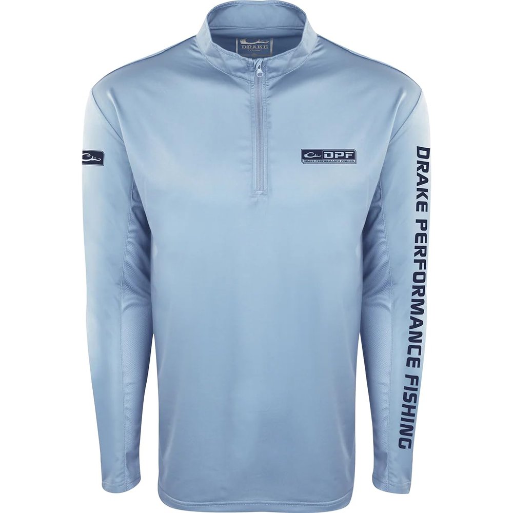 Drake Waterfowl Shield 4 Arched Mesh Back 1/4 Zip L/S Light Blue 2Xlarge