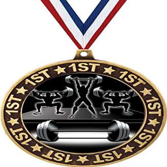 Bodybuilding 1st Place Perimeter Medal Gold, 2.75" Weightlifting Prizes, Bodybuilder Trophy Medal Awards 100 Pack Prime