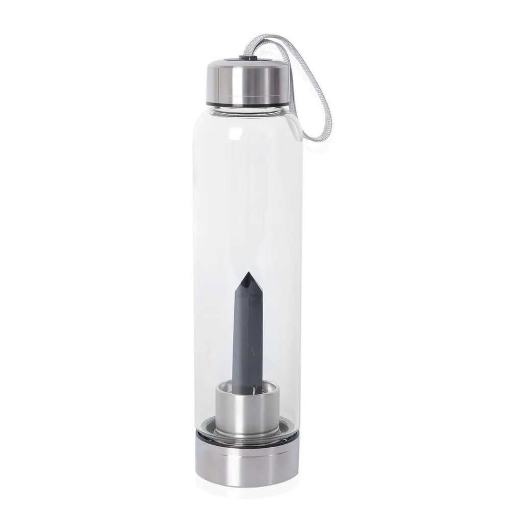 SHOP LC DELIVERING JOY Crystal Water Bottle Glass Clear Quartz with Spiritual Energy Stainless Steel Perfect for Yoga Meditation Healing Stones Birthday Christmas Gifts