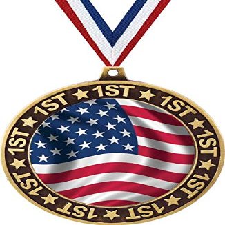 American Flag 1st Place Perimeter Medal Gold, 2.75" USA Flag Prizes, Kids Patriotic Trophy Medal Awards 50 Pack Prime
