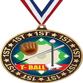 T-Ball 1st Place Perimeter Medal Gold, 2.75" Youth Baseball Tball Prizes, Kids T-Ball Trophy Medal Awards 10 Pack Prime