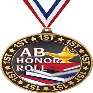 AB Honor Roll 1st Place Perimeter Medal Gold, 2.75" Honor Roll Prizes, Kids AB Honor Roll Trophy Medal Awards 50 Pack Prime