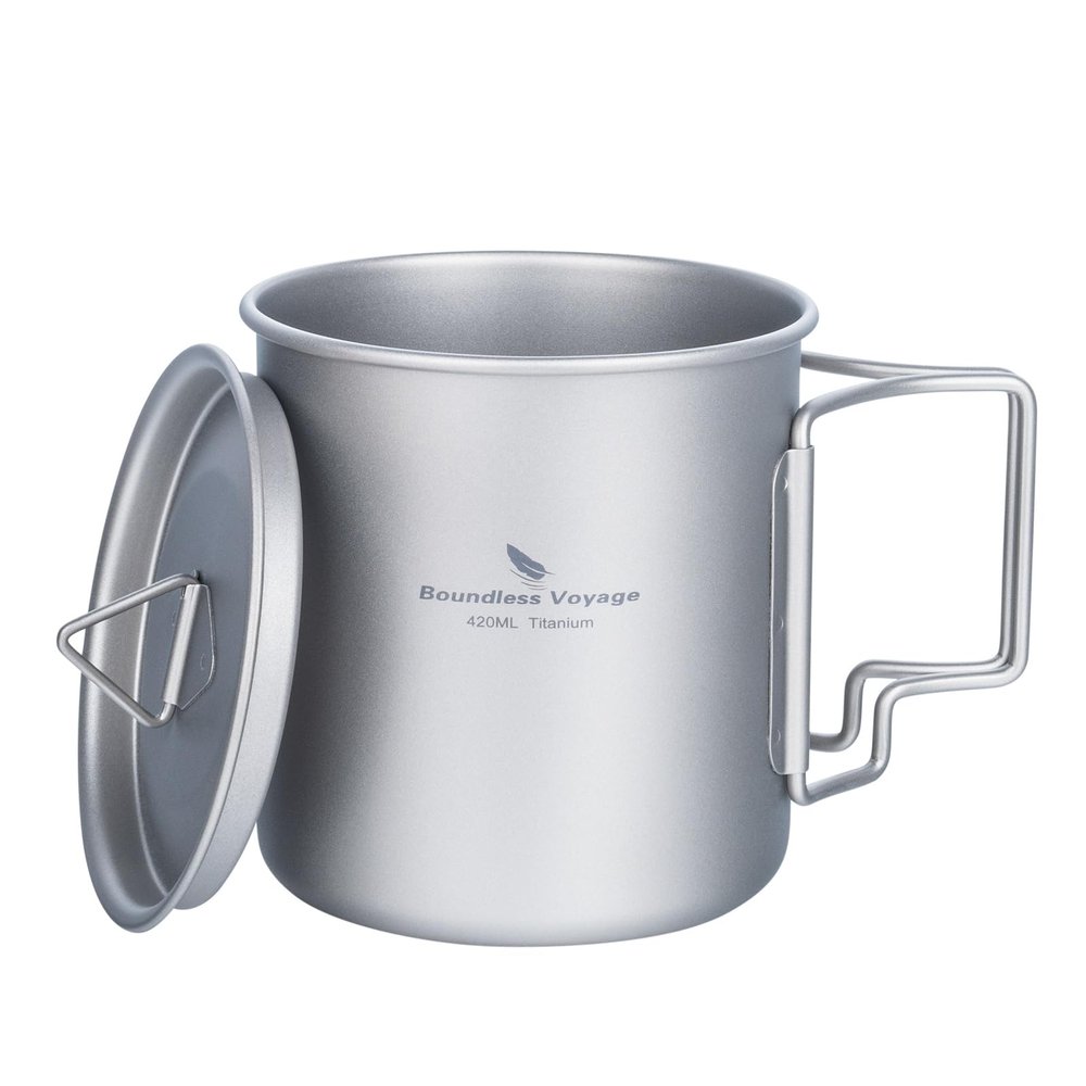 usharedo Titanium Cup Portable Camping Picnic Water Cup with Lid Outdoor Ultralight Camping Drinking Cup Mug Picnic Cutlery Cookware Ti3025d