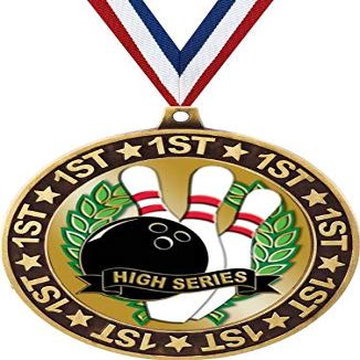 Bowling 1st Place Perimeter Medal Gold, 2.75" Bowling High Series Prizes, Kids Bowling Ball Trophy Medal Awards 50 Pack Prime