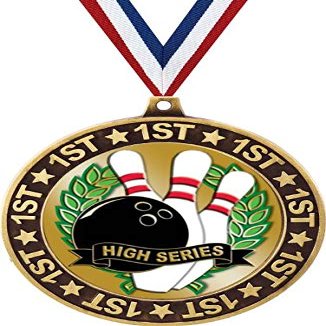 Bowling 1st Place Perimeter Medal Gold, 2.75" Bowling High Series Prizes, Kids Bowling Ball Trophy Medal Awards 50 Pack Prime