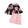 Toddler Baby Girl Clothes Floral Shirt Blouse Tops Mini Pencil Skirt Spring T Shirt Outfit Sets 2PCS (Flower top Pink Skirt, 12-18 Months) view 2