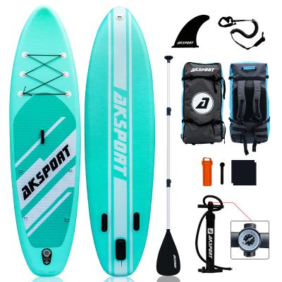 AKSPORT 10'6"32"6" Inflatable Stand Up Paddle Board with Premium Non-Slip Deck,Travel Backpack,Adjustable Paddle,Pump,Leash for Youth & Adult Ultra-Light Surfing SUP Boards Mint Green