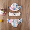 3Pcs/Set Newborn Baby Girls Swimsuit Bowknot Crop Top Shorts Hat Swimwear Bikini Bathing Suit Set 0-24M (Blue, 0-6M) view 2