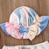 3Pcs/Set Newborn Baby Girls Swimsuit Bowknot Crop Top Shorts Hat Swimwear Bikini Bathing Suit Set 0-24M (Blue, 0-6M) view 3